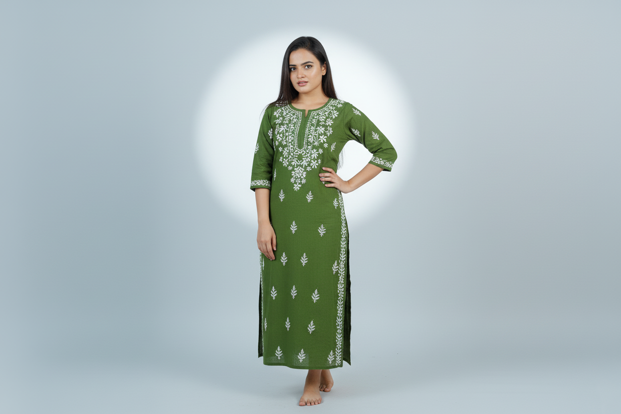 Rayon Dark Green Handcrafted Kurti