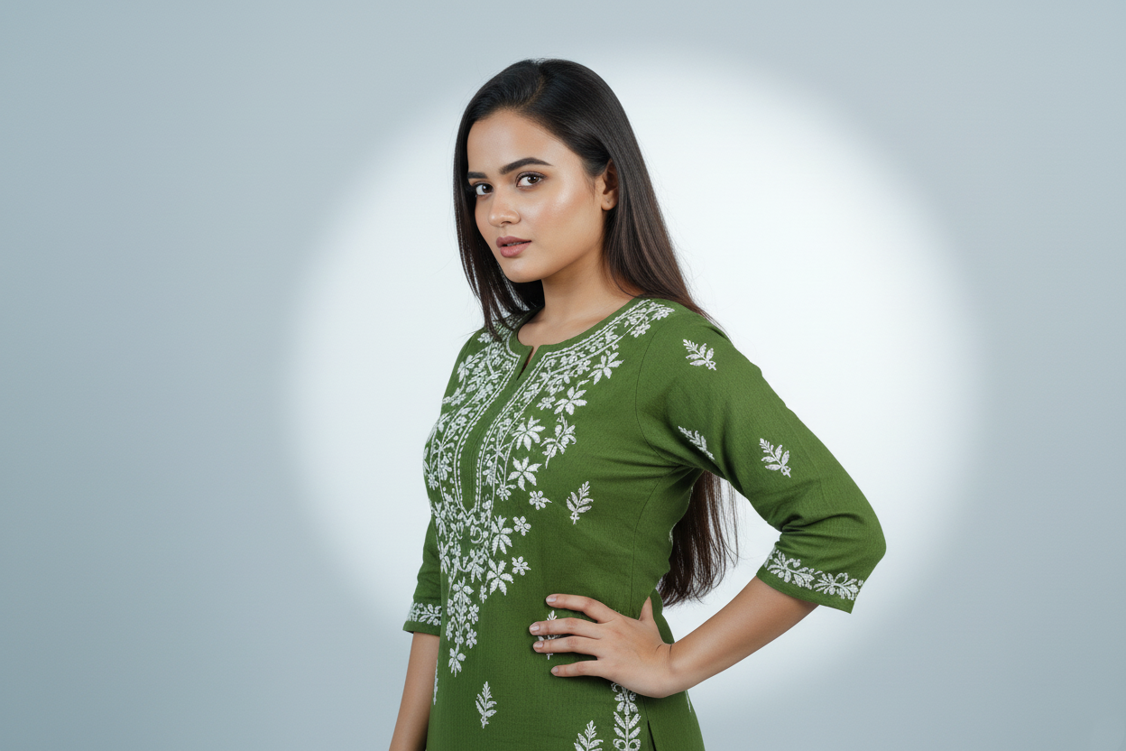 Rayon Dark Green Handcrafted Kurti