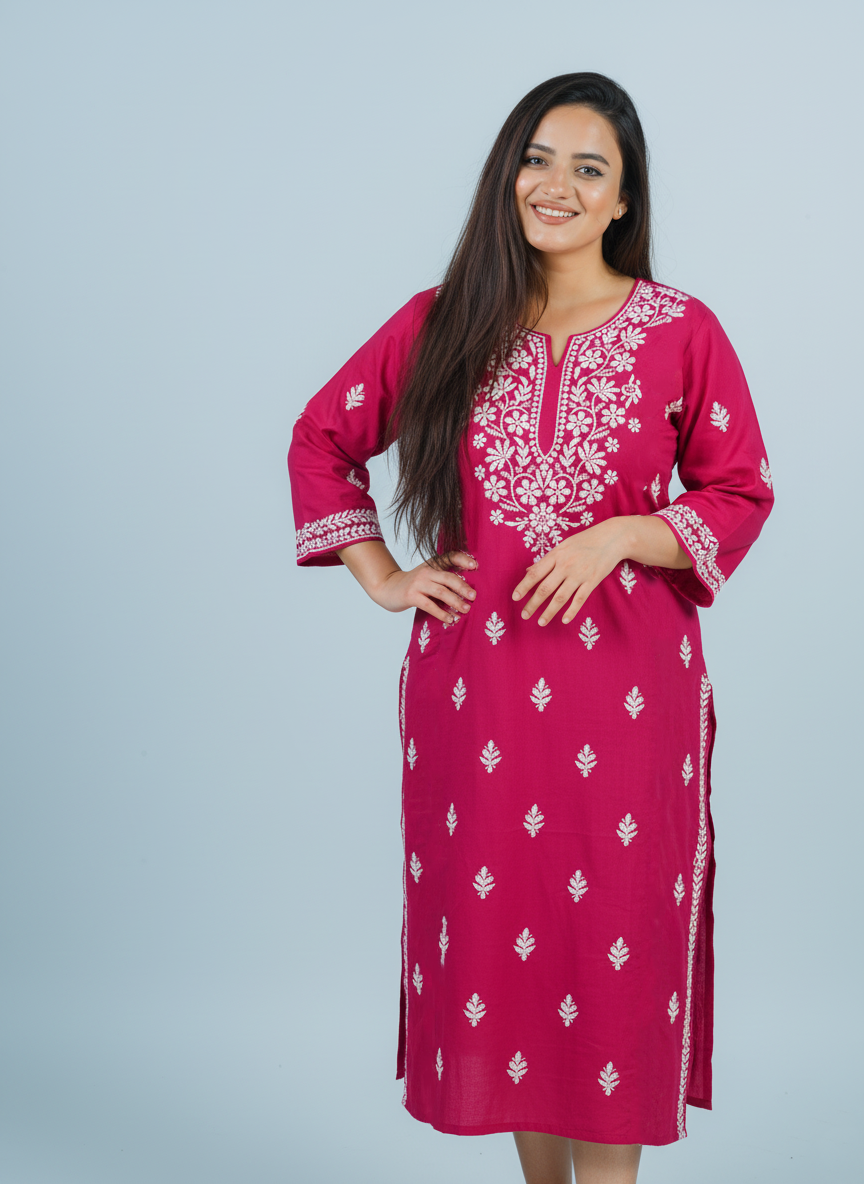 Rayon Rani Color Handcrafted Kurti