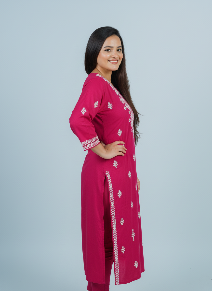 Rayon Rani Color Handcrafted Kurti