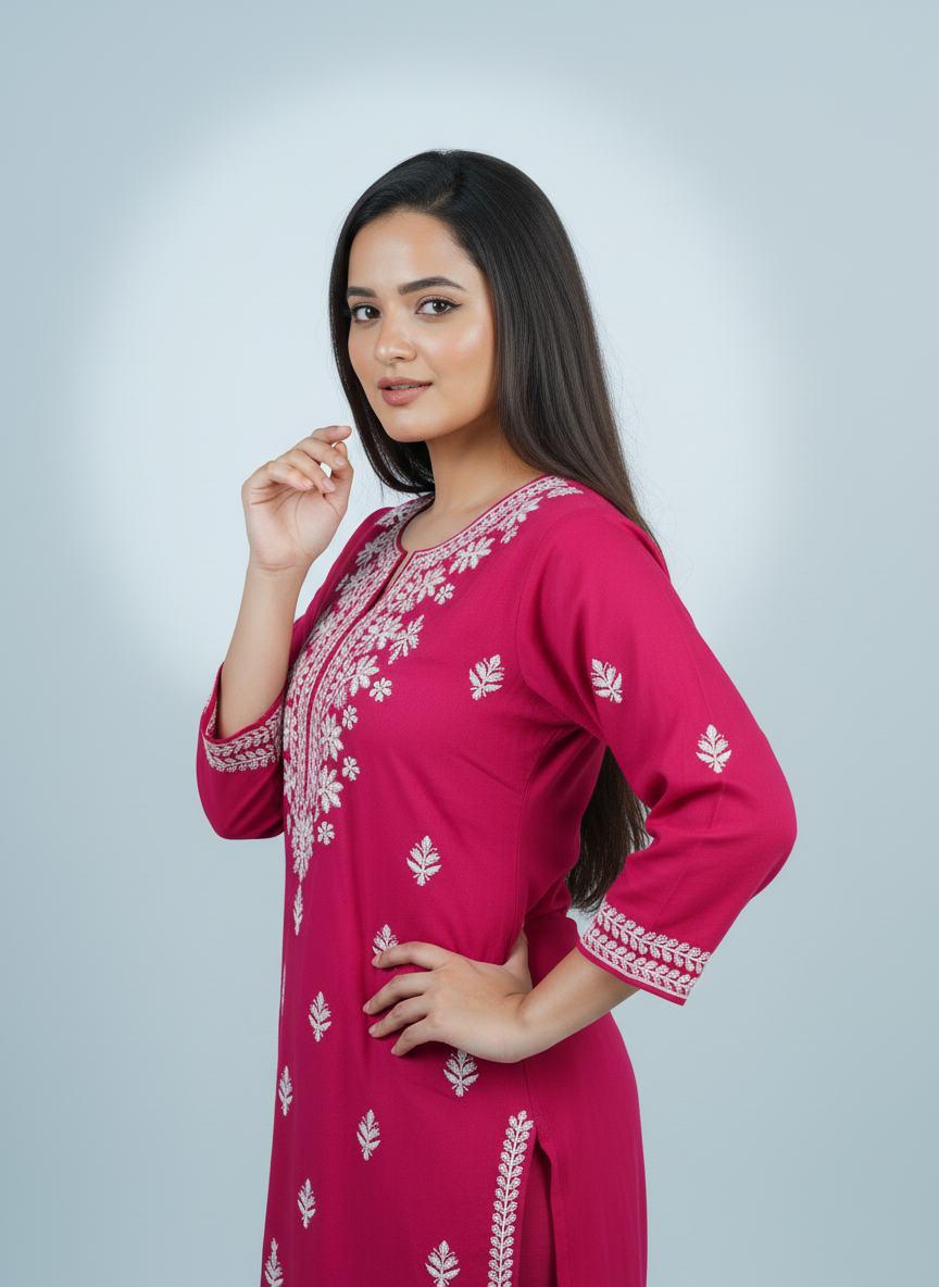 Rayon Rani Color Handcrafted Kurti
