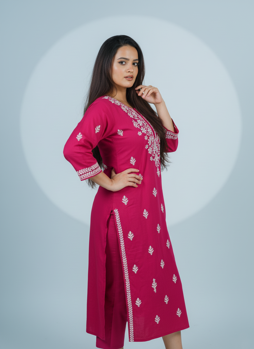 Rayon Rani Color Handcrafted Kurti