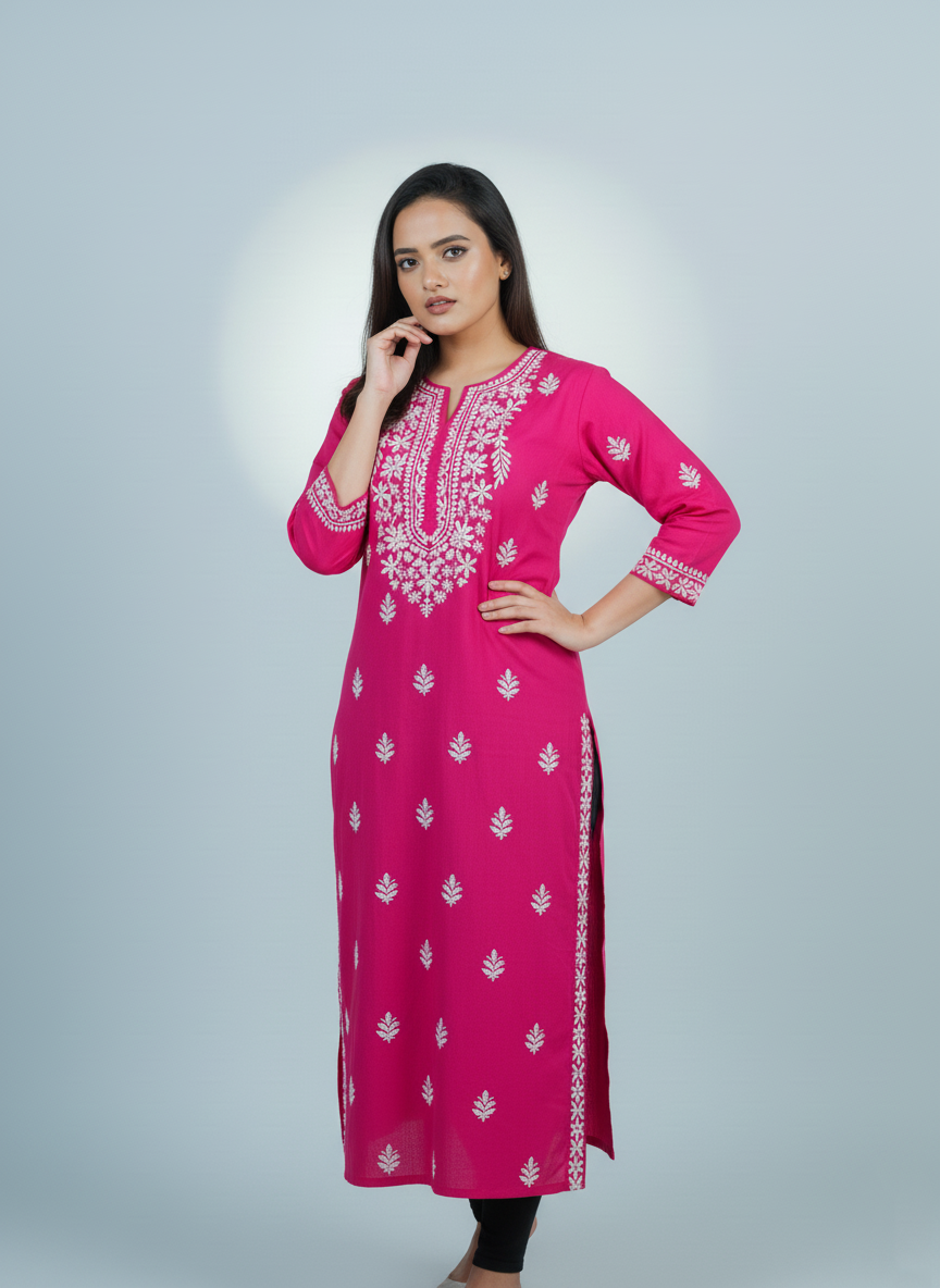 Rayon Deep Fuchsia handcrafted Kurti