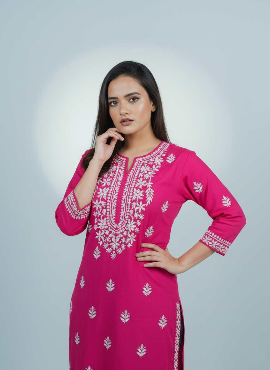 Rayon Deep Fuchsia handcrafted Kurti