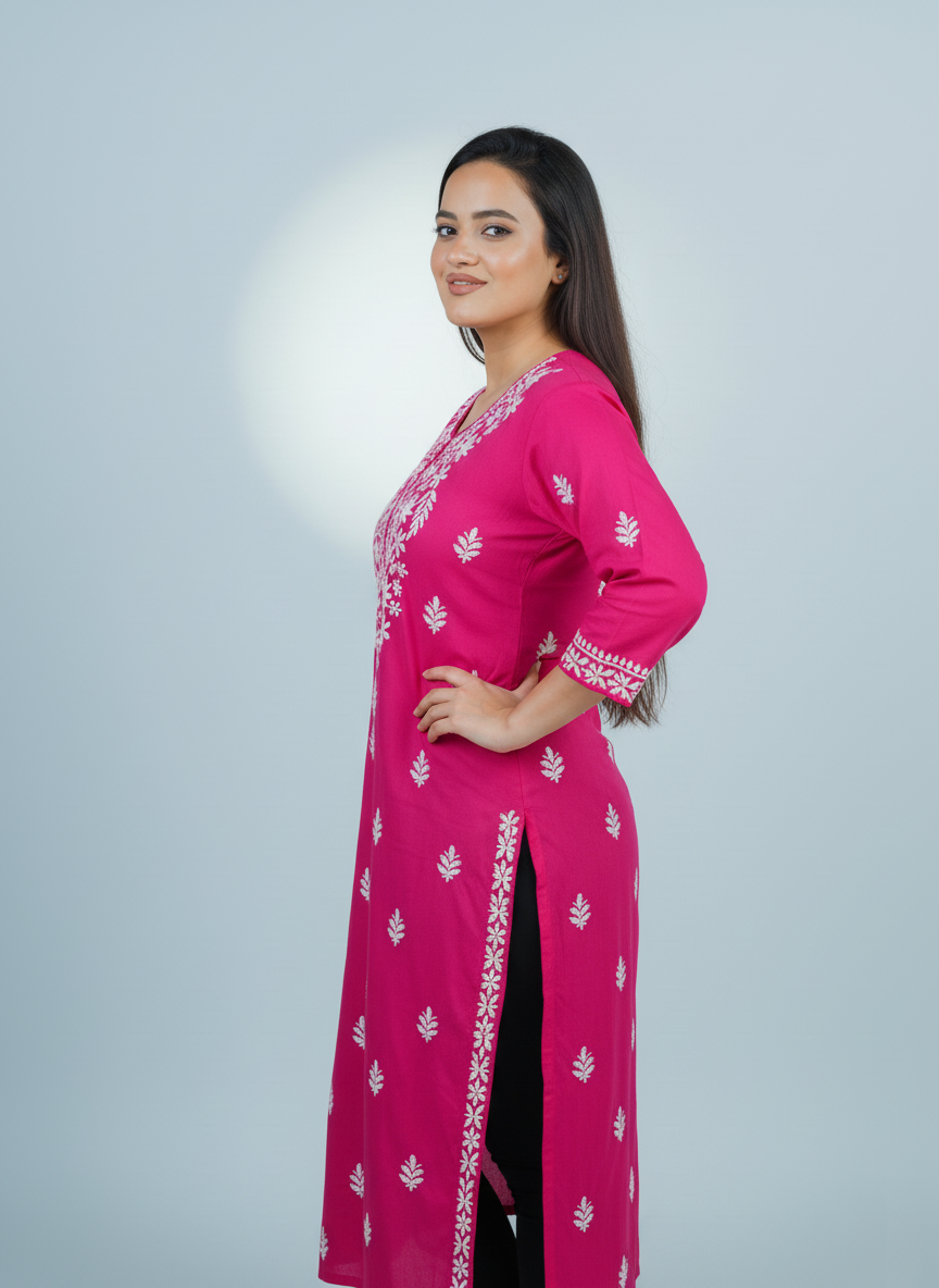 Rayon Deep Fuchsia handcrafted Kurti