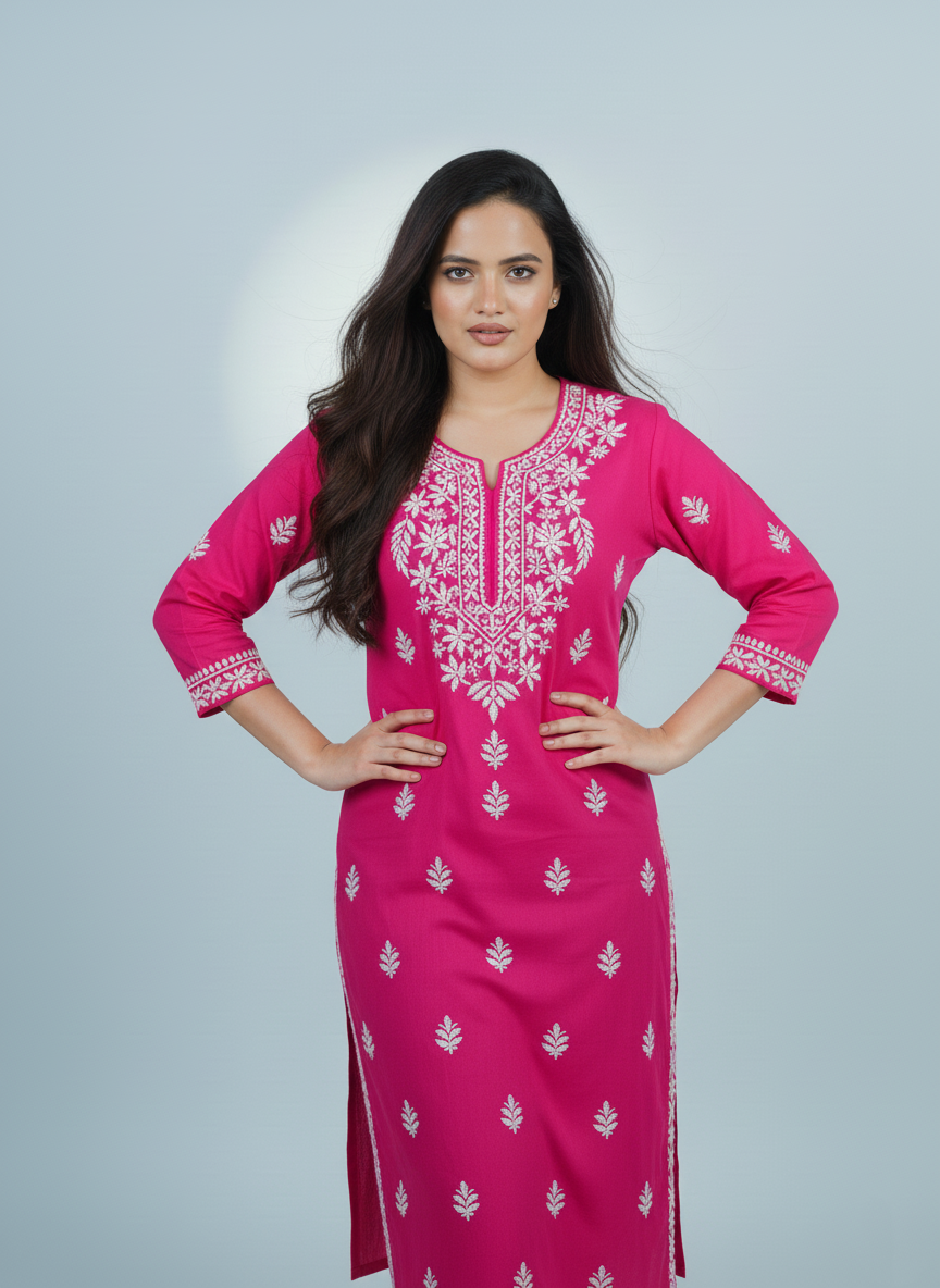 Rayon Deep Fuchsia handcrafted Kurti