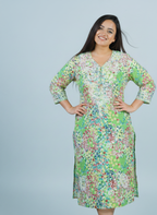 Mulmul Chikankari Mint Green Multicolor Printed Kurti