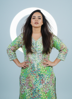 Mulmul Chikankari Mint Green Multicolor Printed Kurti