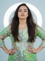 Mulmul Chikankari Mint Green Multicolor Printed Kurti