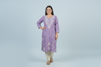 Mulmul Chikankari Dusty Lavender Printed Kurti