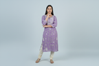 Mulmul Chikankari Dusty Lavender Printed Kurti