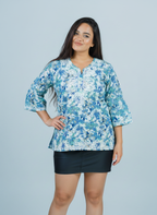 Blue Mulmul Chikankari kurti - Front View