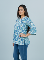 Blue Mulmul Chikankari kurti - Side View