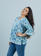 Blue Mulmul Chikankari kurti - Side pose