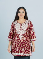 Pinkish Red Mulmul Short Top