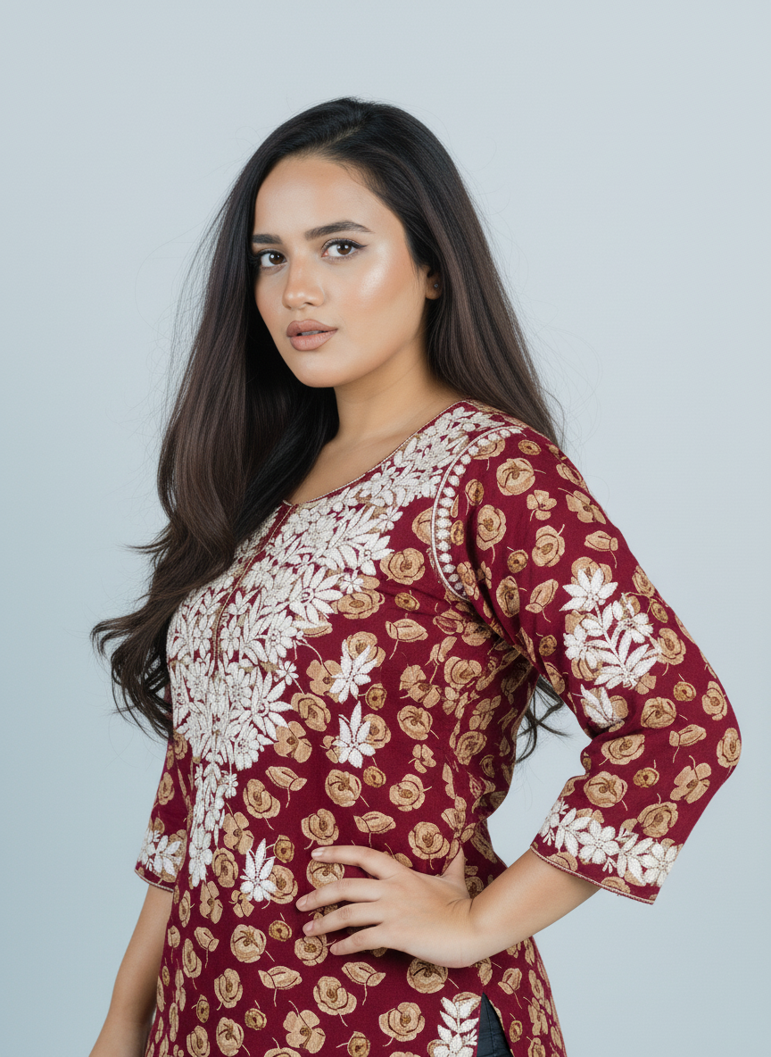 Pinkish Red Mulmul Short Top