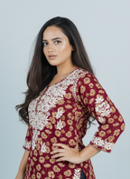 Pinkish Red Mulmul Short Top