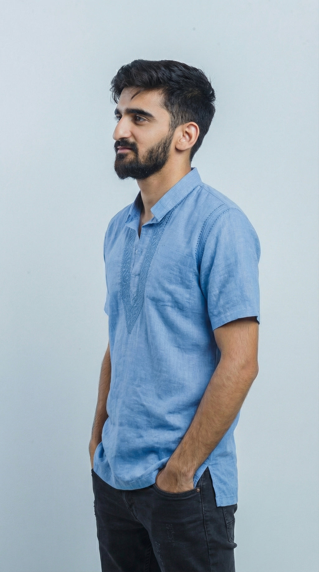 Men's Short Kurta - Cool Blue