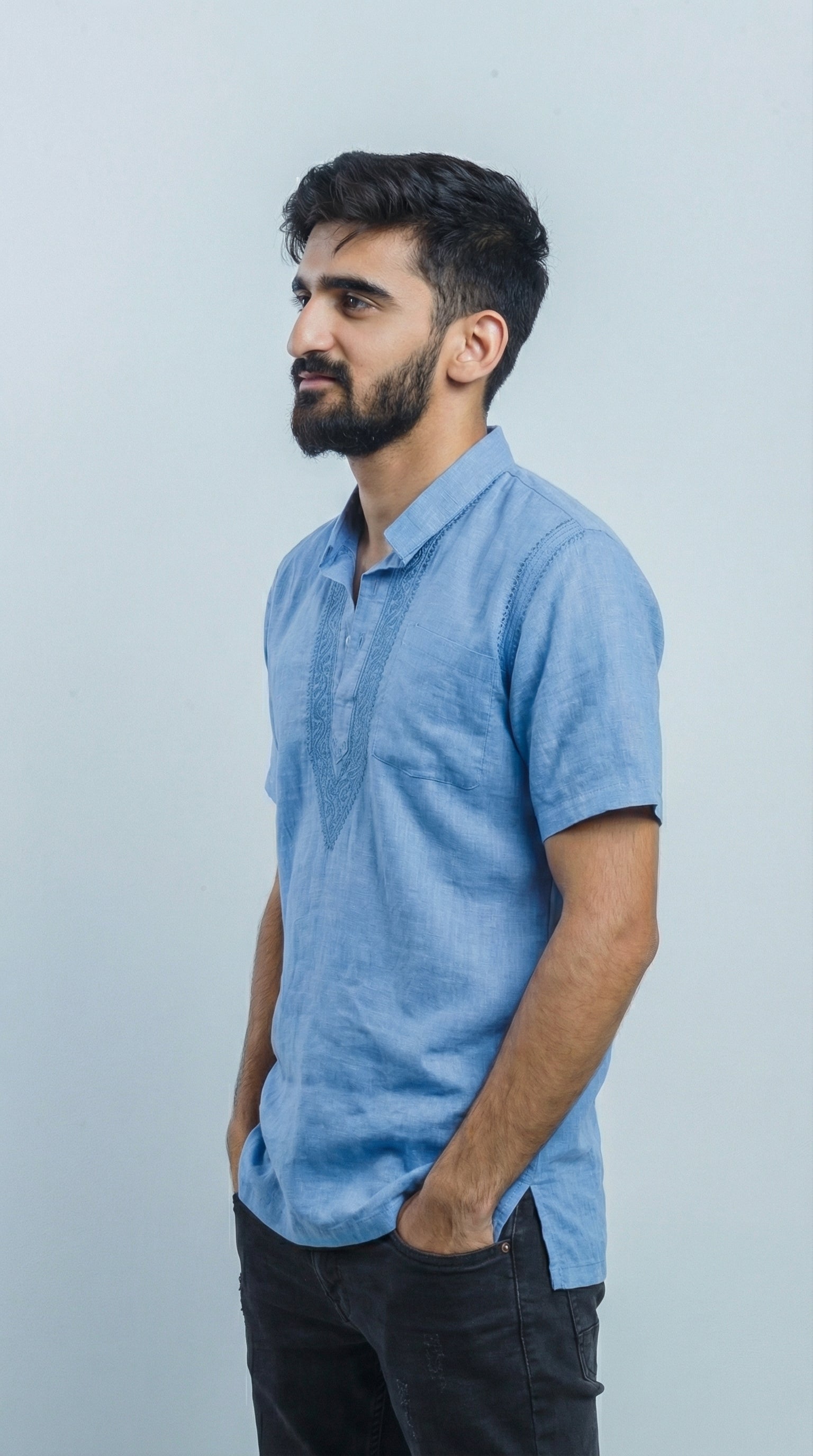 Men's Short Kurta - Cool Blue