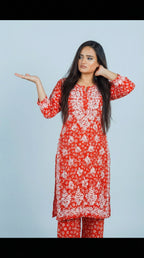 Orange Floral Print Mulmul Plazo Set