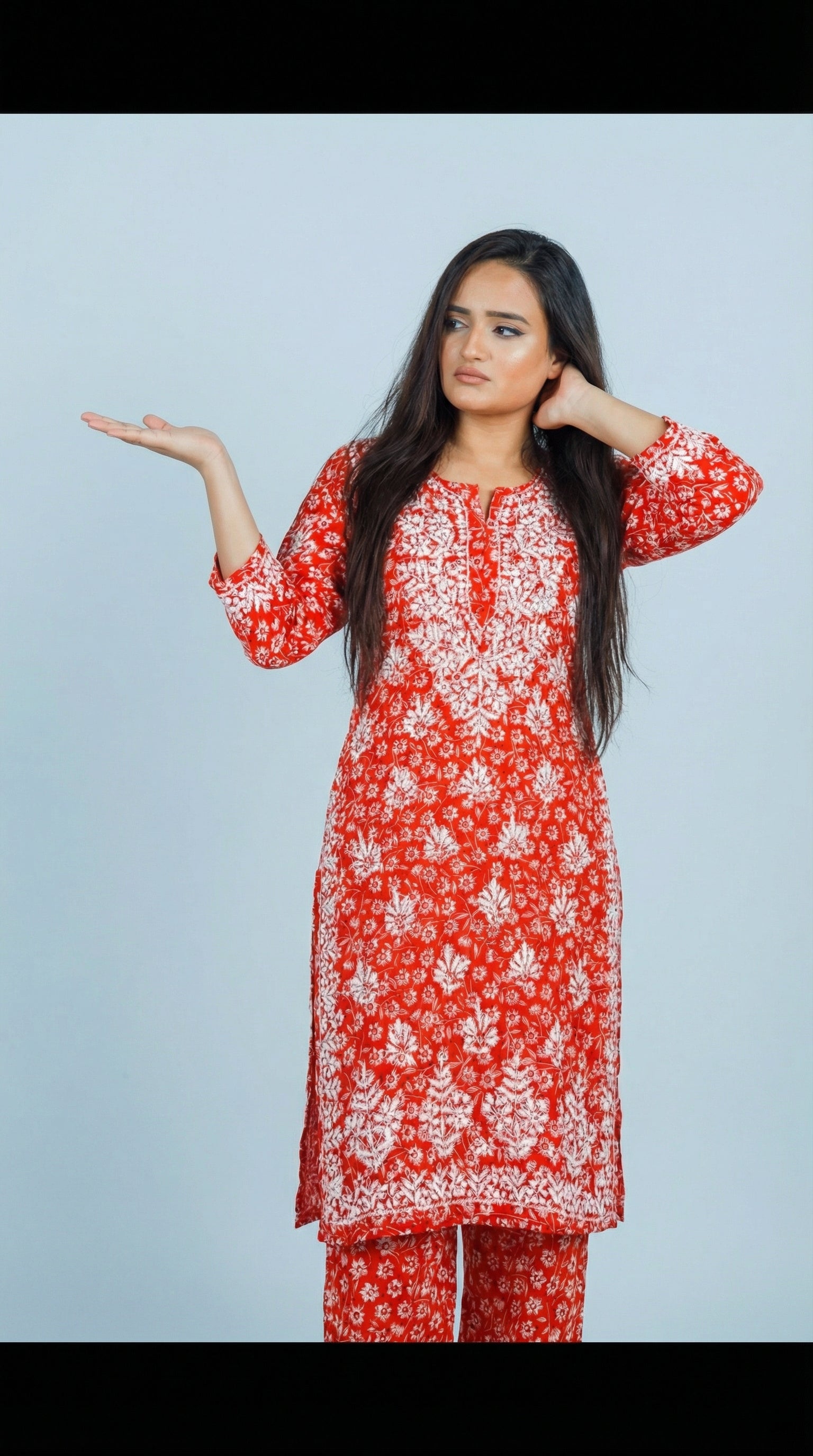 Orange Floral Print Mulmul Plazo Set