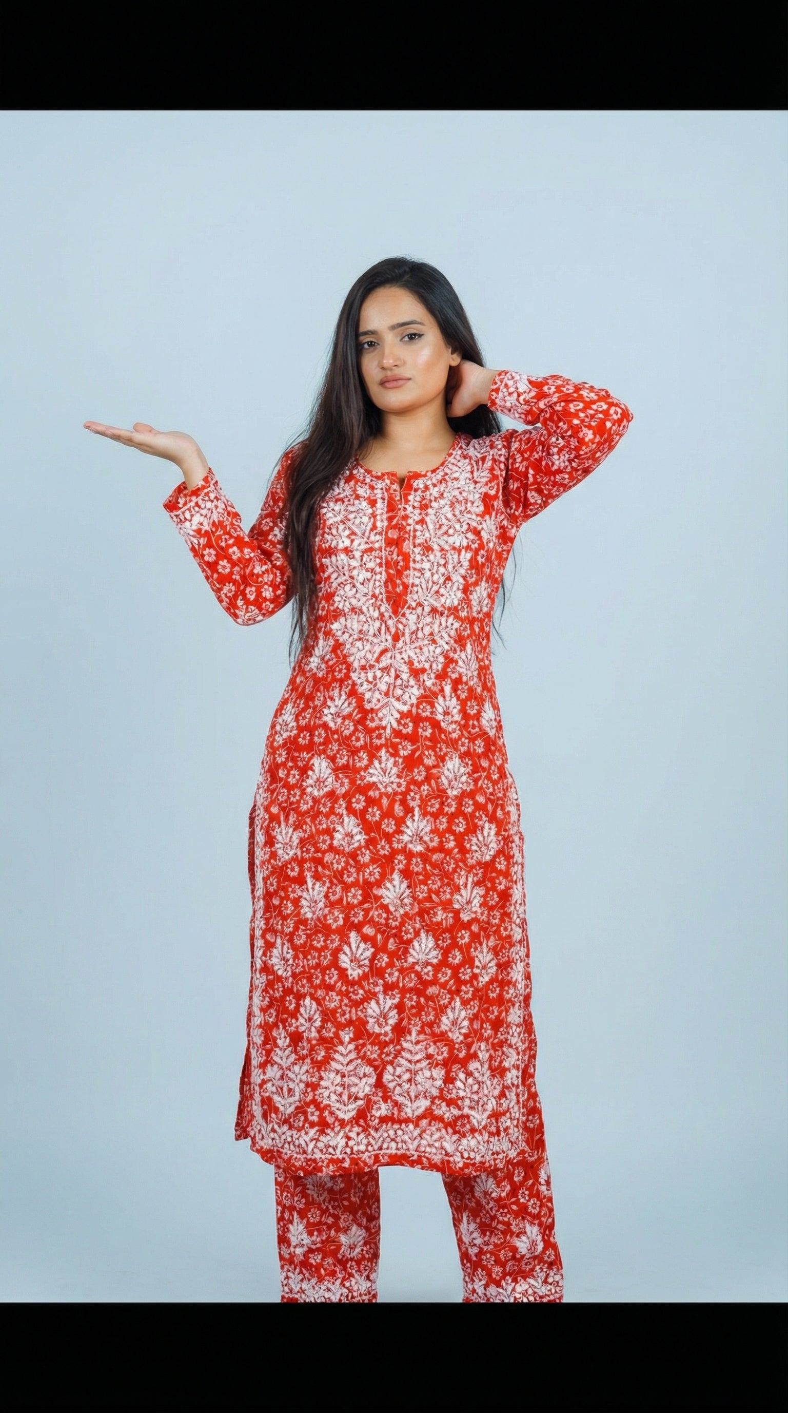 Orange Floral Print Mulmul Plazo Set