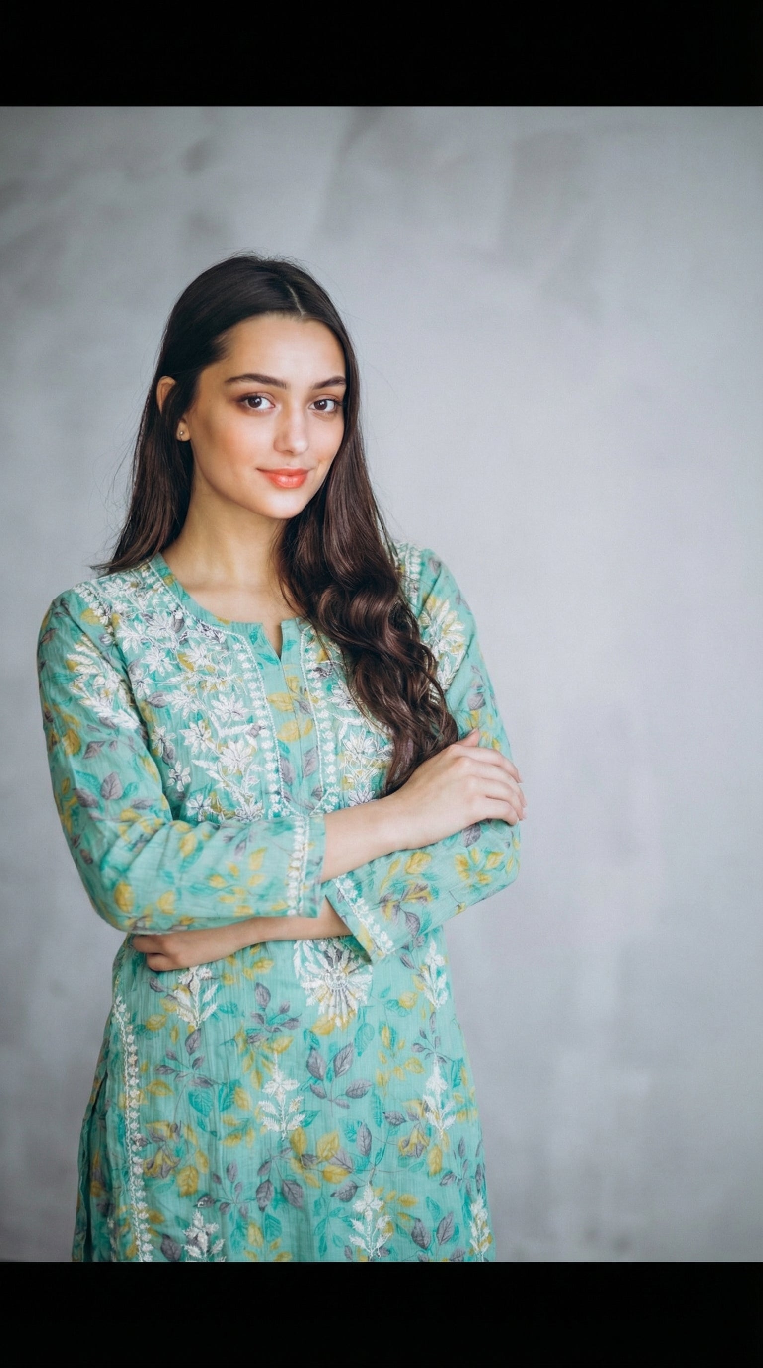 Sea Green Floral Print Mulmul Plazo Set