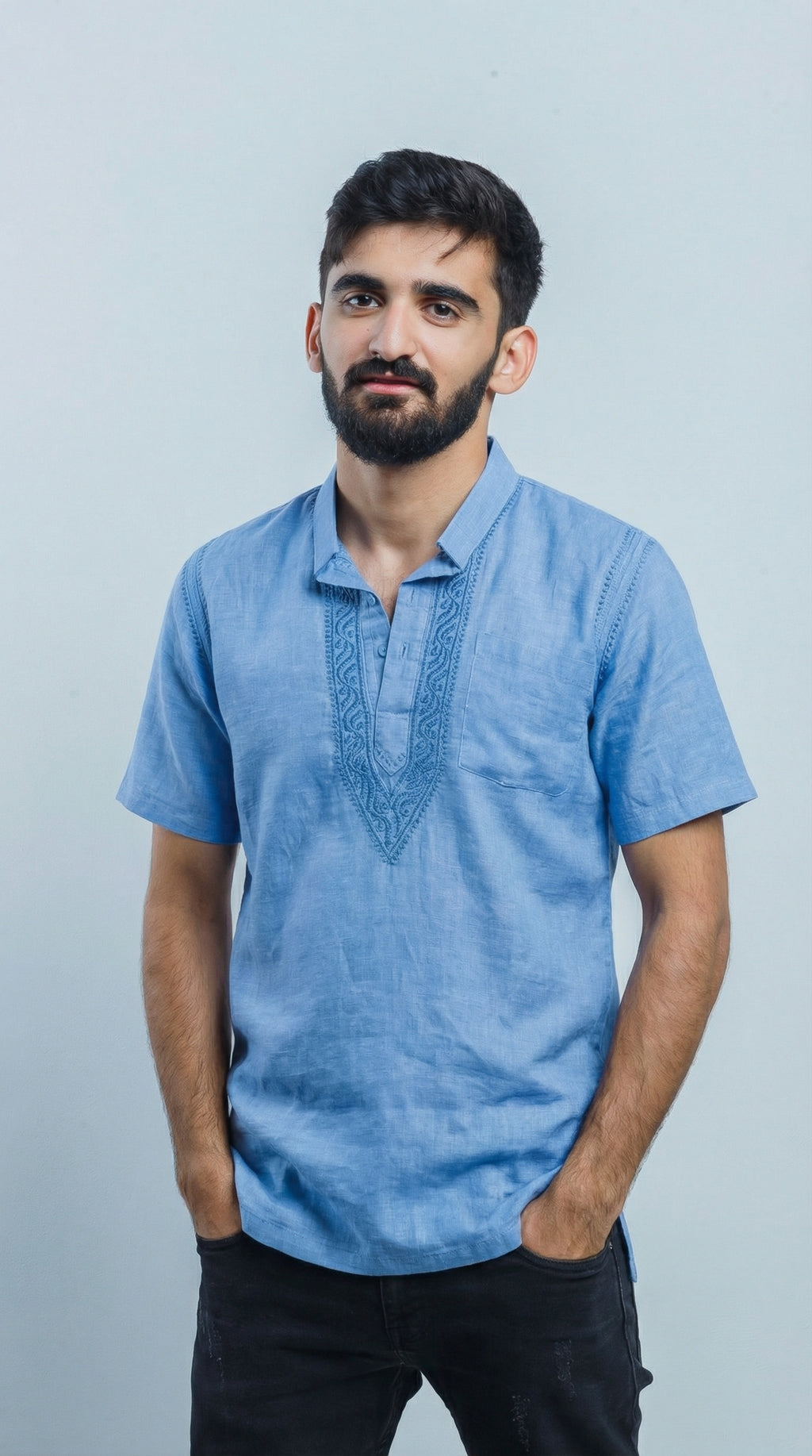 Men's Short Kurta - Cool Blue
