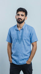 Men's Short Kurta - Cool Blue
