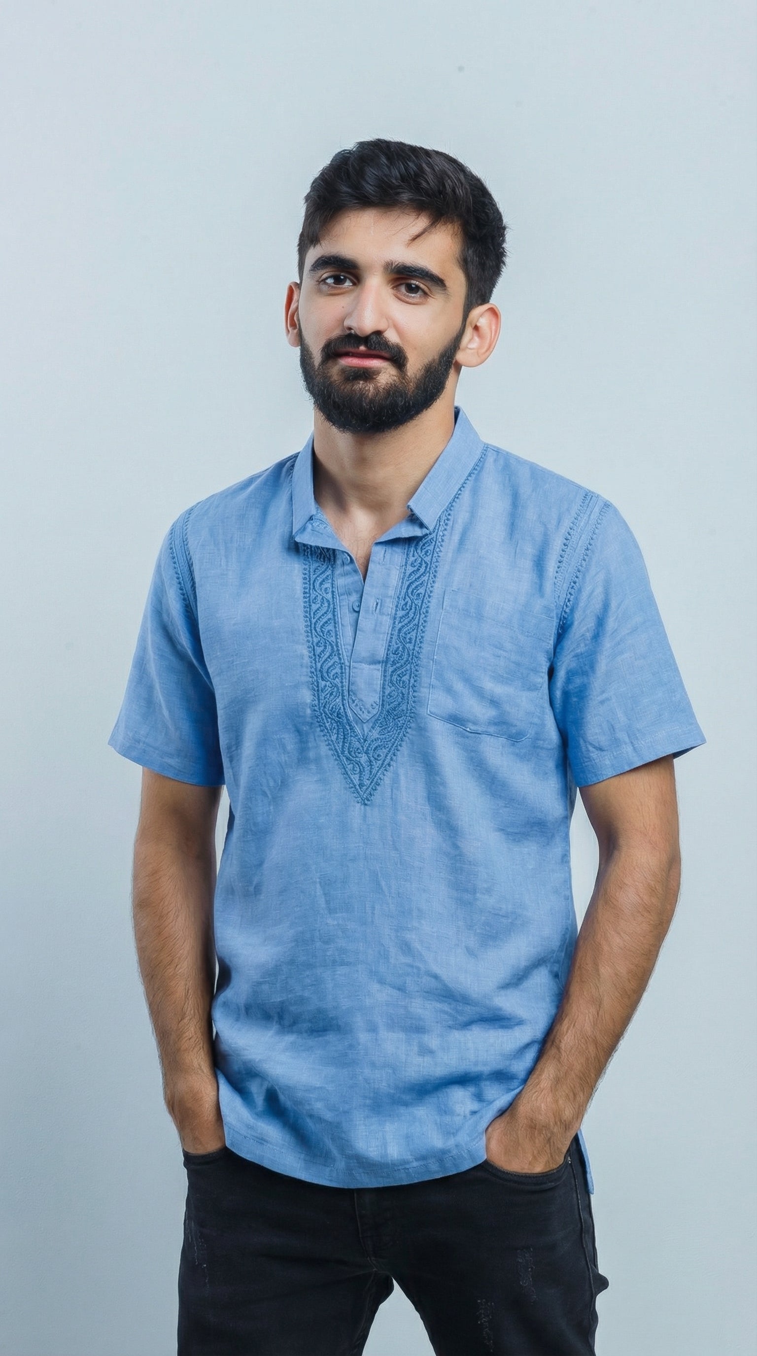 Men's Short Kurta - Cool Blue