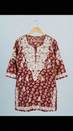 Pinkish Red Mulmul Short Top