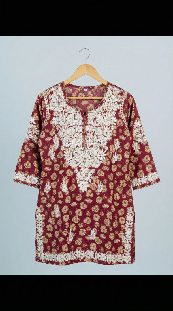 Pinkish Red Mulmul Short Top