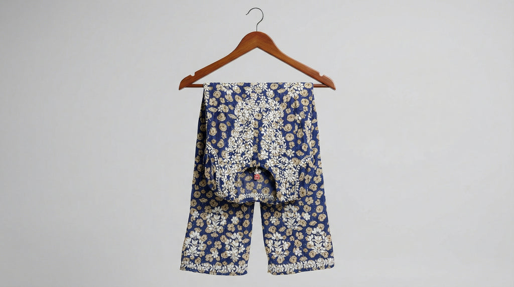 Blue Floral Print Mulmul Plazo Set