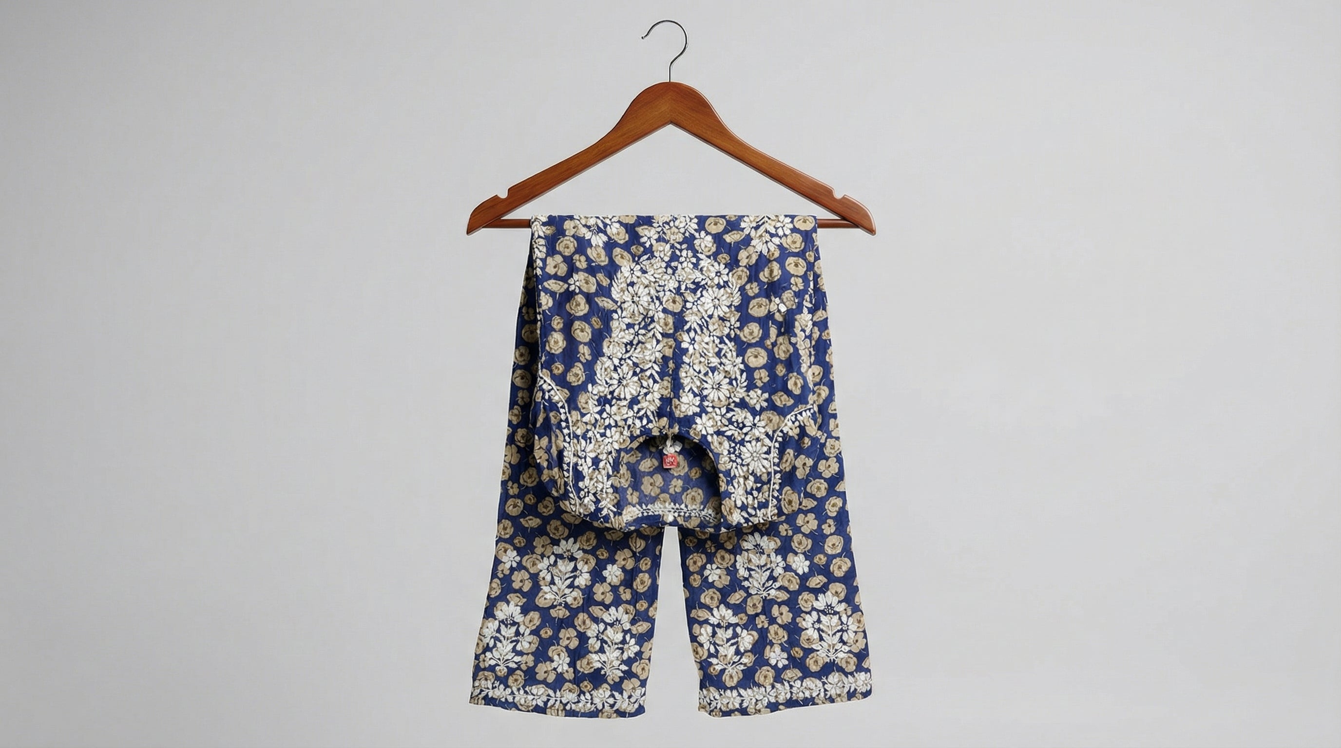 Blue Floral Print Mulmul Plazo Set