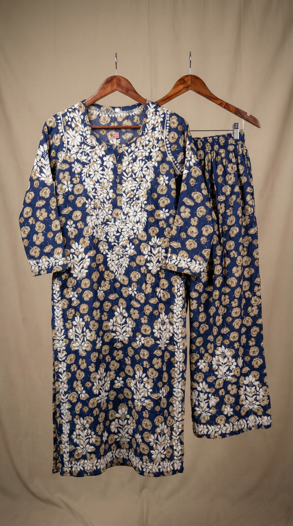Blue Floral Print Mulmul Plazo Set