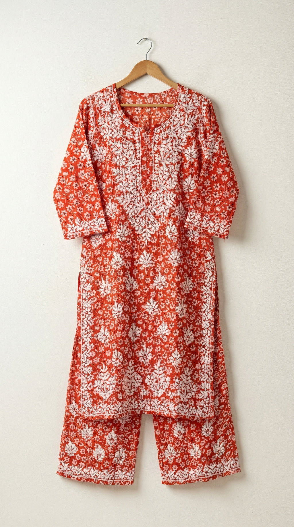 Orange Floral Print Mulmul Plazo Set