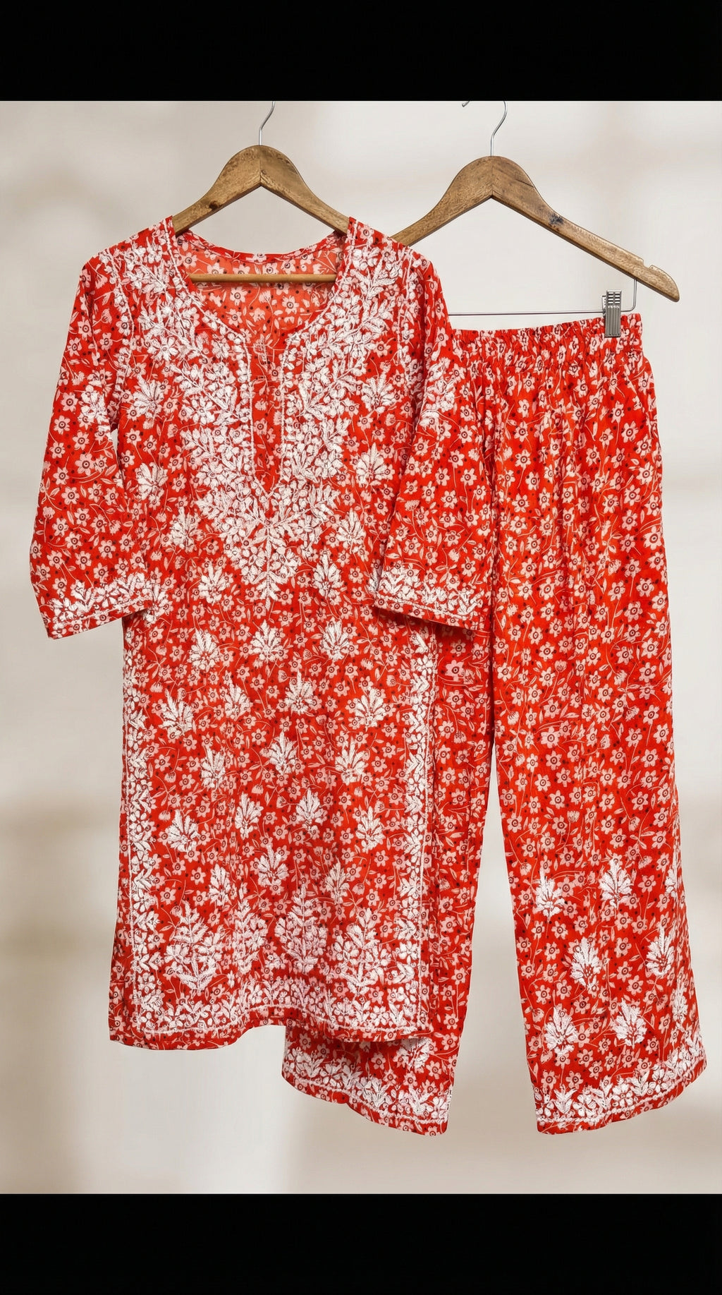 Orange Floral Print Mulmul Plazo Set