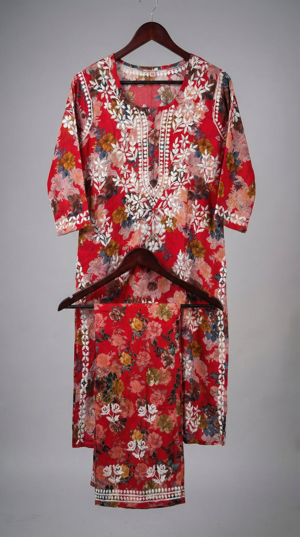 Red Floral Print Mulmul Plazo Set