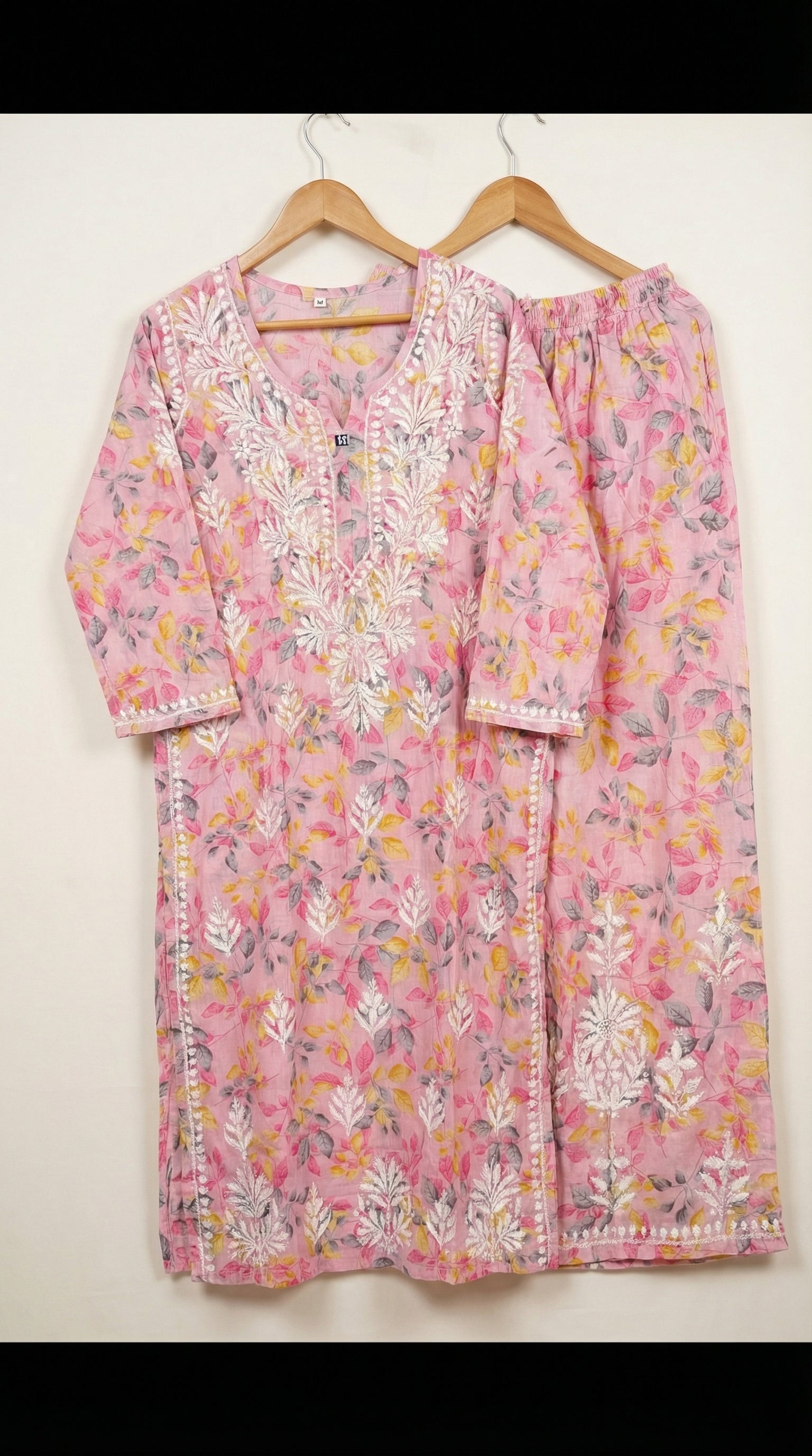 Light Pink Floral Print Mulmul Plazo Set
