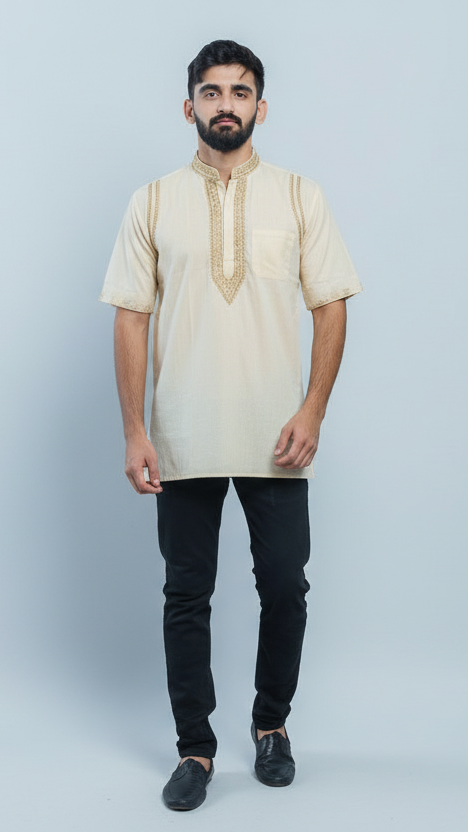 Men's Short Kurta - Ivory Beige