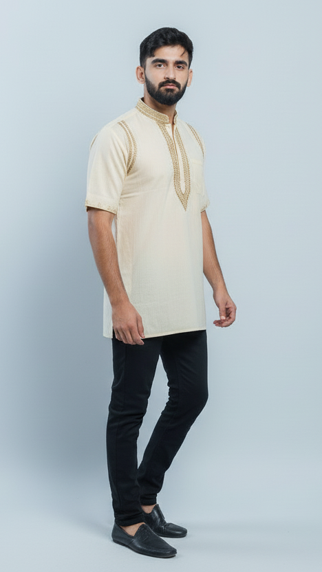 Men's Short Kurta - Ivory Beige