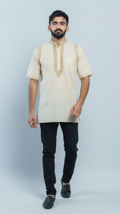 Men's Short Kurta - Ivory Beige