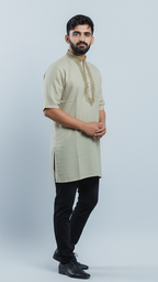 Men's Short Kurta - Sage Beige