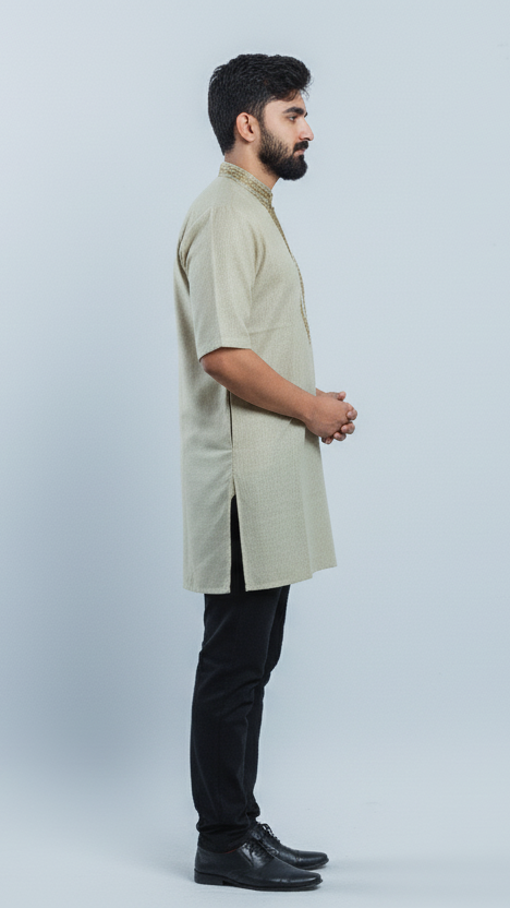 Men's Short Kurta - Sage Beige