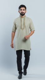 Men's Short Kurta - Sage Beige