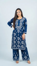 Dark Blue Modal Plazo Set