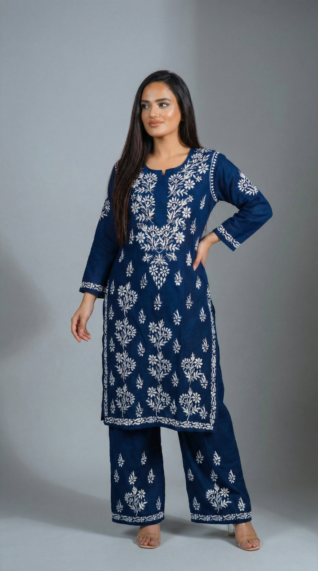 Dark Blue Modal Plazo Set