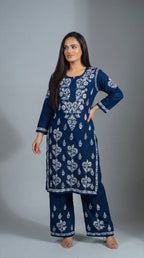 Dark Blue Modal Plazo Set