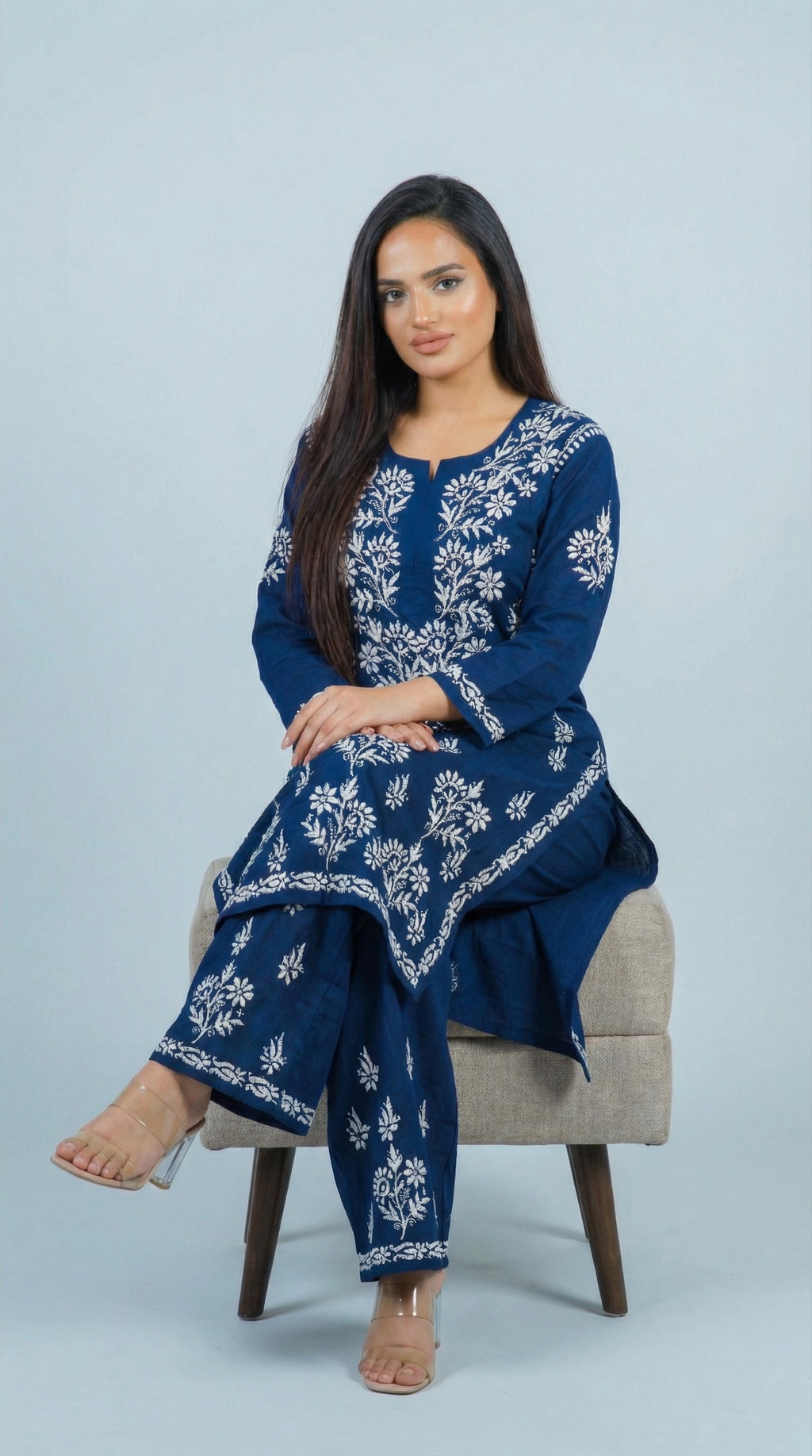 Dark Blue Modal Plazo Set