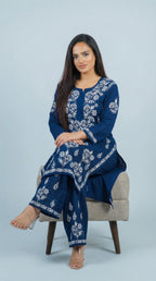 Dark Blue Modal Plazo Set